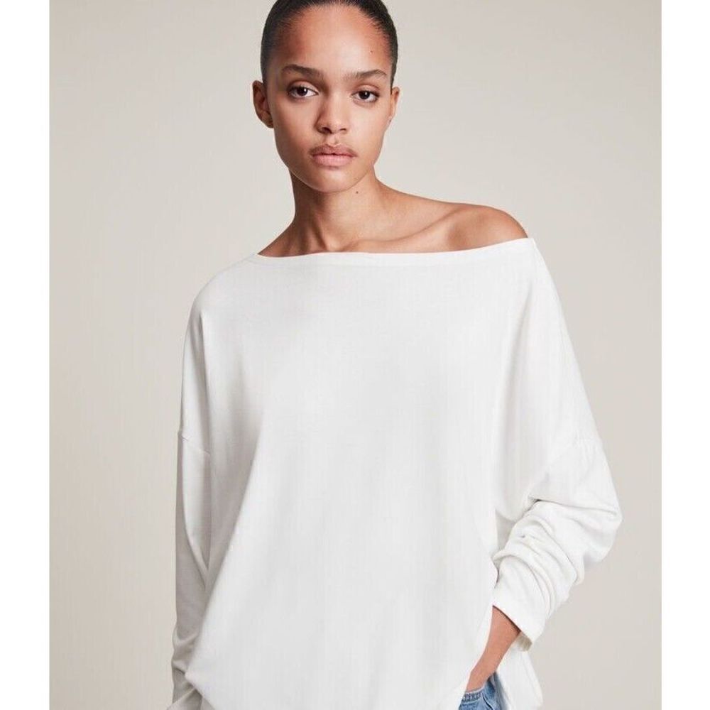 Allsaints Rita Tee Size Medium White Long Sleeve TShirt Oversized Loose fit
